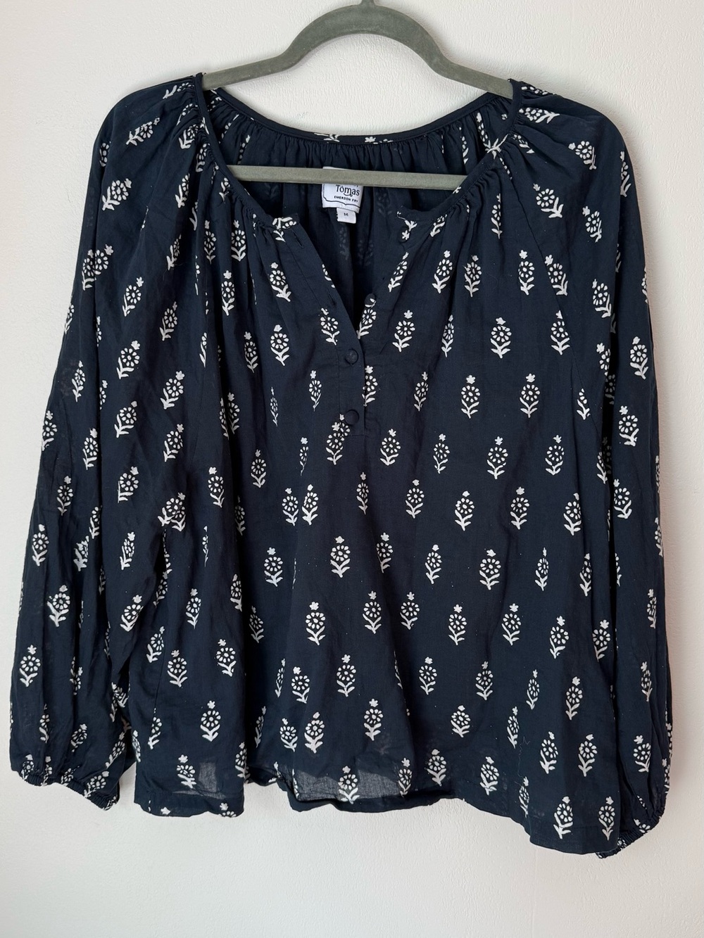 Love, Tomas by Emerson Fry Black Floral Print Peasant Blouse Size M